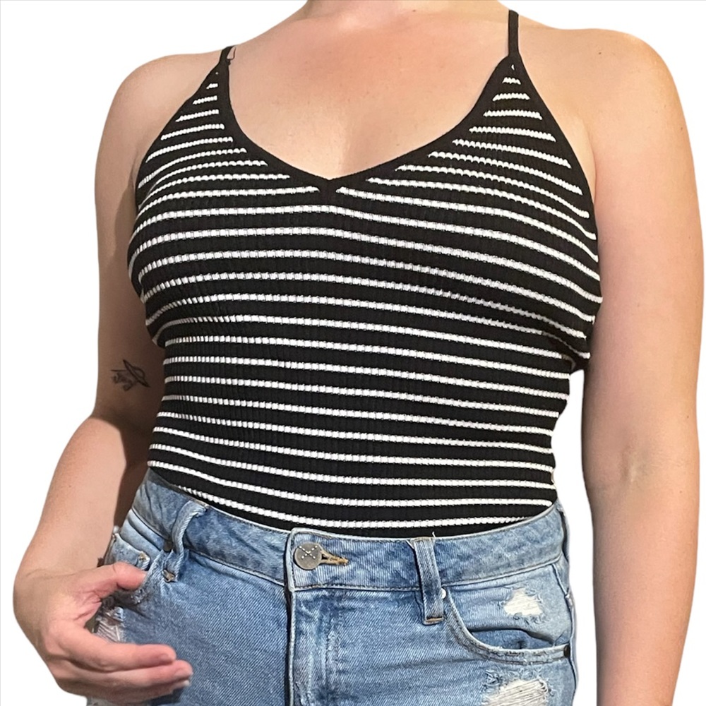 WLYDR Black and White Stripe Ribbed Onesie